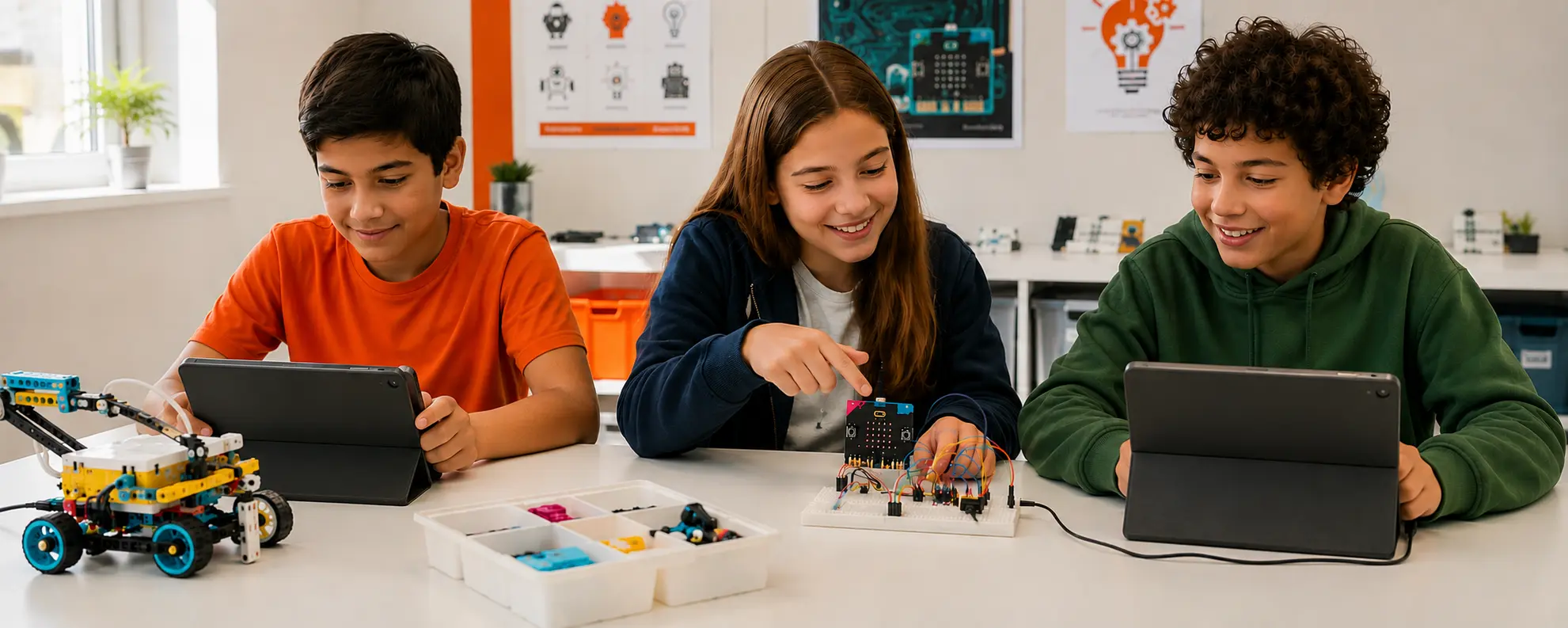 Ragazzi al lavoro nel laboratorio di robotica